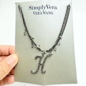 New with Tag Simply Vera Vera Wang Silver Black Necklace with 'H' Pendant